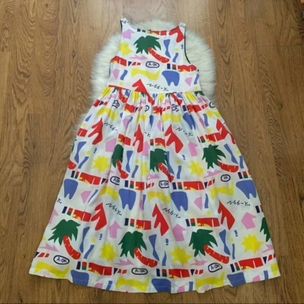 Nooworks A OK Naomi Sleeveless Unlined Colorful pleated hidden Pockets dress XS